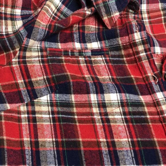 Hot & Delicious Red Blue White Plaid Flannel Shirt Medium Long Length Grunge - Picture 5 of 8